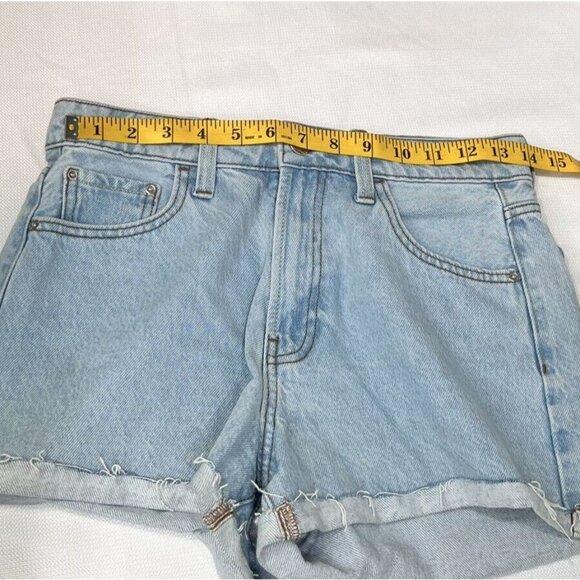 Zara Jean Denim Shorts Womens Size 4 High Rise Rolled Hem Distressed Light Wash - Picture 5 of 8